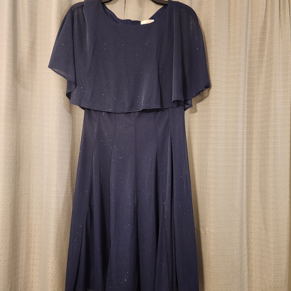 Blue Flutter Sleeve A-Line Midi Dress